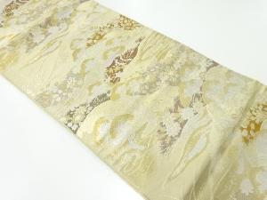 アンティーク　山並に草花模様織出し袋帯（材料）